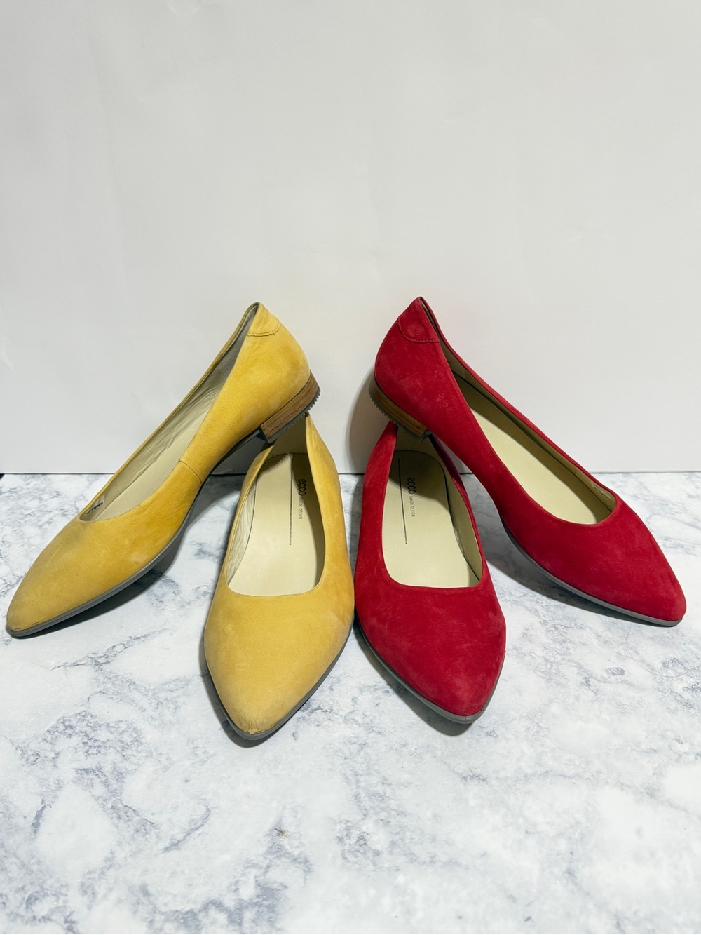 Bundle Two pairs Ecco Anine red and yellow suede pointed flats shoes size 10